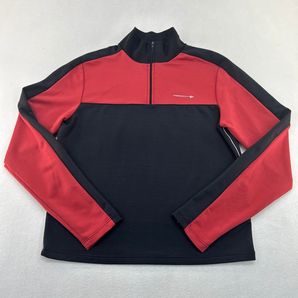 Reebok Mens Red Black Colorblock Quarter Zip Pullover Athletic Shirt Size M